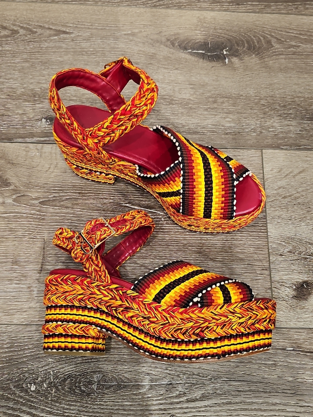 [Like NEW] ANTOLINA Paris Multicolor Platform Sandals Woven Red, Yellow, Black